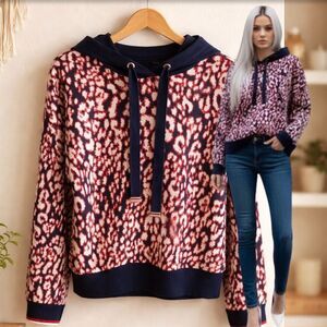 🛍️ TOMMY HILFIGER Blue Red Knit pullover Hoodie Sweater cardigan size medium